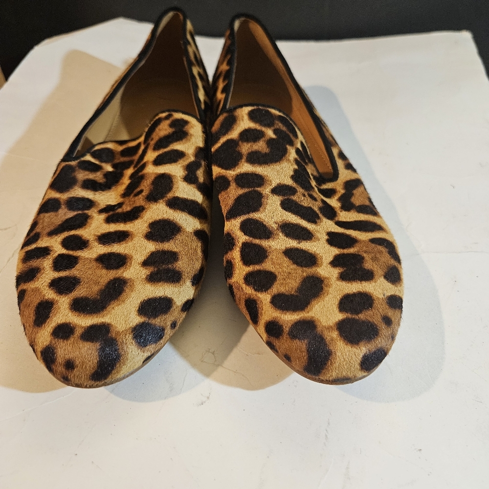 J.Crew Leopard Animal Prints Flats Calf-hair Loafers Shoes Size 7.5  Pre-owned